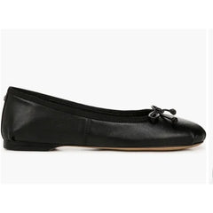 Sam Edelman Zooey Black Leather Bow Detailed Rounded Toe Slip On Ballet Flats