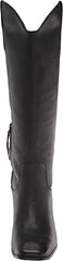 Sam Edelman Britten Black Squared Toe Block Heel Leather Knee High Western Boots