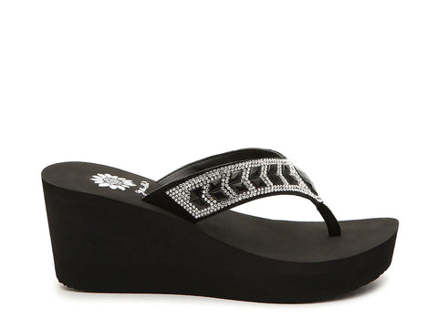 Yellow Box Belmac Black Clear Lightweight Platform Wedge Flip Flop Sandals