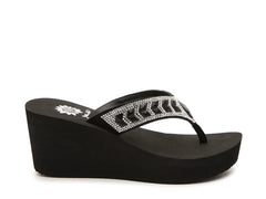 Yellow Box Belmac Black Clear Lightweight Platform Wedge Flip Flop Sandals