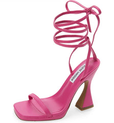 Steve Madden Lafayette Fuchsia Spool Heel Lace Up Open Squared Toe Tie Up Sandal