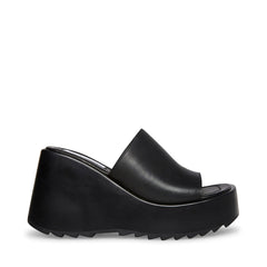 Steve Madden Pepe30 Black Leat Leather Square Toe Lug Sole Platform Mule Sandals