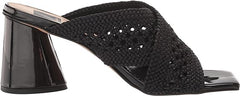 Dolce Vita Patch Black Woven Slip On Squared Open Toe Block Heeled Sandals