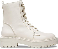 Sam Edelman Lue Ivory Chunky Block Heel Rounded Toe Lace Up Ankle Combat Boots
