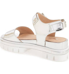 Shellys London Dita Silver Lugged Platform Two Strap Metallic Retro Sandals