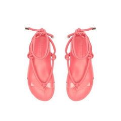 Schutz Siena Sport Pink Faux Leather Vinyl Strap Ankle Lace Up Low Heel Sandals
