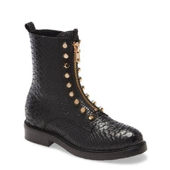 Jeffrey Campbell TONETTE Black Snake Embellished Block Chunky Heel Combat Boots