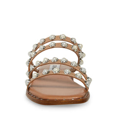 Steve Madden Skyler Tan Leather Embellished Strappy Slip On Squared Toe Sandals