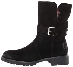Sam Edelman Jeanie Black Suede Multi Color Fur Lined Moto Combat Chelsea Boots