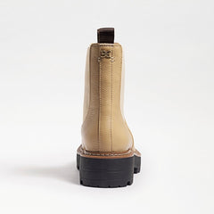 Sam Edelman Laguna Sesame Leather Chelsea Moto Round Toe Pull On Ankle Wide Boot