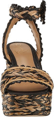 Sam Edelman Iliana Black/Natural Raffia Ankle Strap Open Toe Block Heeled Sandals
