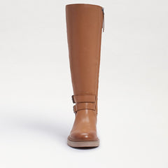 Sam Edelman Freda Cashew Leather Zipper Block Heel Round Toe Knee High Boots