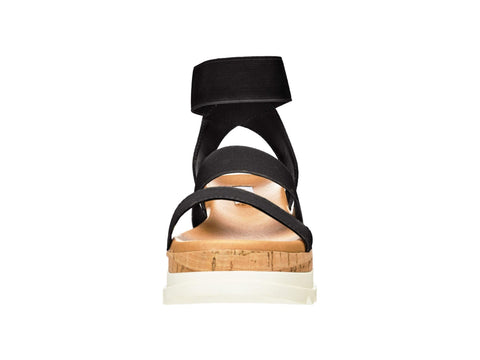 Steve Madden Bandi Black Cork-Wrapped Textile Ankle Strap Platform Wedge Sandal