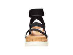Steve Madden Bandi Black Cork-Wrapped Textile Ankle Strap Platform Wedge Sandal