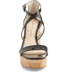 Jessica Simpson STASSI Black Patent Leather Platform Wedge Open Toe Sandals