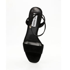 Steve Madden Lessa Black Suede Open Rounded Toe Platform Ankle Strap Sandal