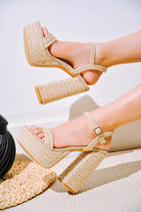 Cape Robbin Nafiz Nude Block Heel Ankle Strap Rounded Open Toe Heeled Sandals