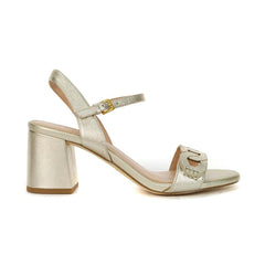 Cole Haan Josie Gold Leather Squared Open Toe Ankle Strap Heeled Sandals