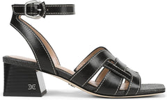 Sam Edelman Wayla Black Leather Ankle Strap Square Open Toe Block Heeled Sandals