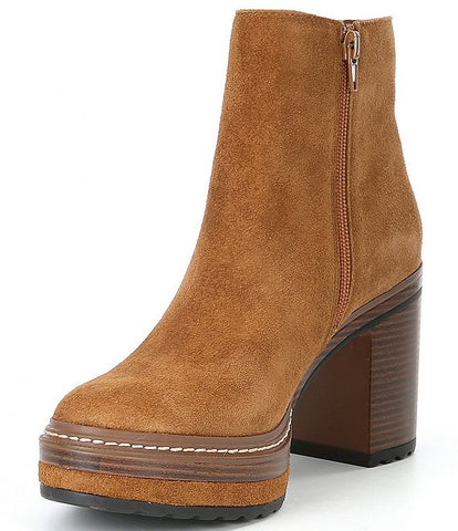 Steve Madden Searches Brown Suede Block Heel Rounded Toe Platform Ankle Boots