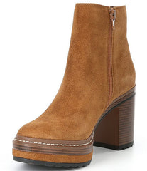Steve Madden Searches Brown Suede Block Heel Rounded Toe Platform Ankle Boots