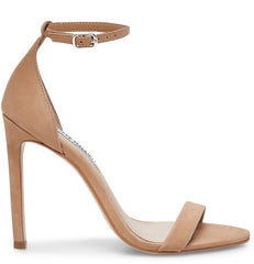 Steve Madden Brandie Camel Nubuck Rounded Open Toe Ankle Strap Heeled Sandals