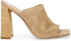 Steve Madden Lexia Tan Suede Slip On Squared Open Toe Chunky Heeled Sandals