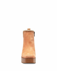 Vince Camuto Rafella Tan Latte Block Heel Bootie Platform Fur Lined Ankle Boot