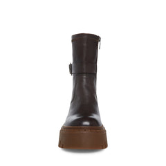 Steve Madden Ankle Boot Everly Brown Leather Lugged Sole Ankle Combat Boots