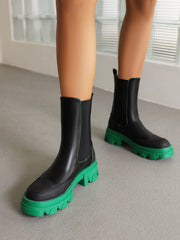 Vivianly Platform Green Chelsea Round Toe Ankle Booties Chunky Heeled Boots 8