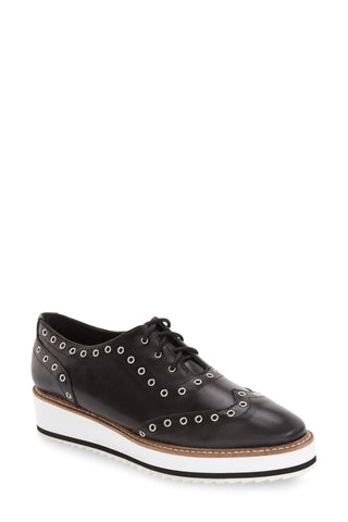 Shellys London Winchester Black Leather Platform Wedge Wingtip Dress Oxfords