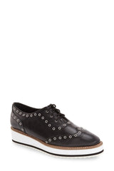 Shellys London Winchester Black Leather Platform Wedge Wingtip Dress Oxfords