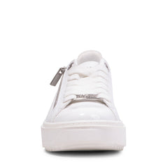 Steve Madden Catchme White Patent Rounded Closed Toe Lace Up Side Zipper Sneaker