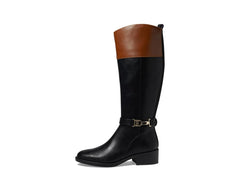 Tommy Hilfiger Ionni Black1 Tan Almond Toe Buckle Detailed Knee High Riding Boot
