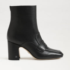Sam Edelman Fenna Black Leather Almond Toe Block Heeled Fashion Ankle Boots