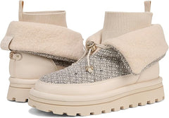 Sam Edelman Olin Ivory Fabric Sock Fur Pull On Platform Snow Bootie Ankle Boots
