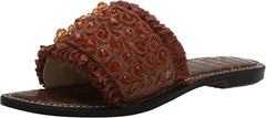 Sam Edelman Gladys Cuoio Raffia Open Toe Slip On Flat Slides Fashion Sandals