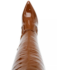 Steve Madden Vivee Cognac Patent Pointed Toe Stiletto Heel Over The Knee Boots