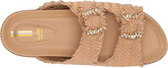 Sam Edelman Oaklyn Natural Woven Leather Buckle Embellished Strap Slides Sandals