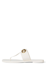 Jeffrey Campbell A Lil Bit Cream Shiny Slip On Open Toe Flat Thong Sandals