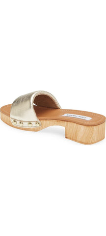 Steve Madden Belong Gold Slip On Wood Clog Open Toe Blocked Heeled Sandals