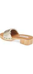 Steve Madden Belong Gold Slip On Wood Clog Open Toe Blocked Heeled Sandals