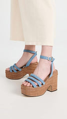 Sam Edelman Tibby Montrose Blue Ankle Strap Square Open Toe Block Heeled Sandals