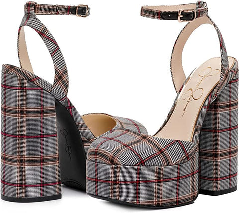 Jessica Simpson Skilla Black/White Platform Pump Buckle Strap Block Heel Sandals
