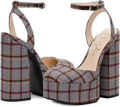Jessica Simpson Skilla Black/White Platform Pump Buckle Strap Block Heel Sandals