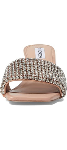 Steve Madden Laney Blush Crytals Details Slip On Open Toe Mid Block Heel Sandals