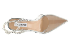 Steve Madden Vary Clear Embellished Ankle Strap Pointed Toe Stiletto Pump