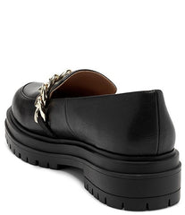 Jessica Simpson Disila Flat Chain Accent Slip On Leather Platform Loafers Black