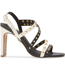 Cecelia New York Vanessa Black Alabaster Embellished Sandals Open Toe High Pumps