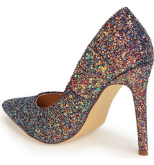 Lauren Lorraine Susan Black Multi Sparkling Glitter Pointy Toe Stiletto Pumps